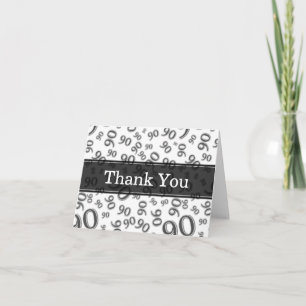 90th "Thank you!" Black/White Number Pattern Thank You Card