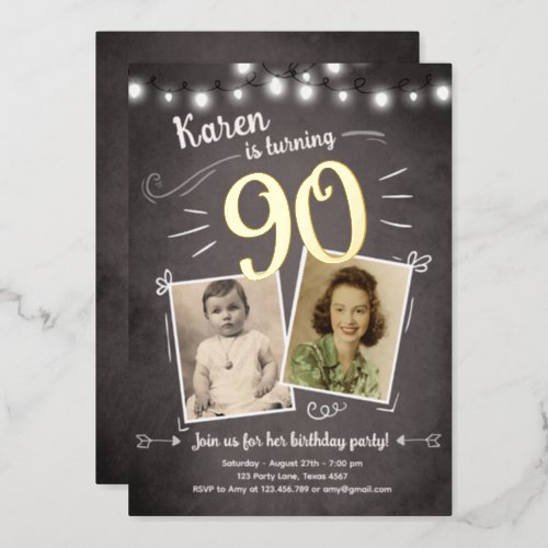 90th Vintage Retro Photo Ninety Surprise Birthday Foil Invitation