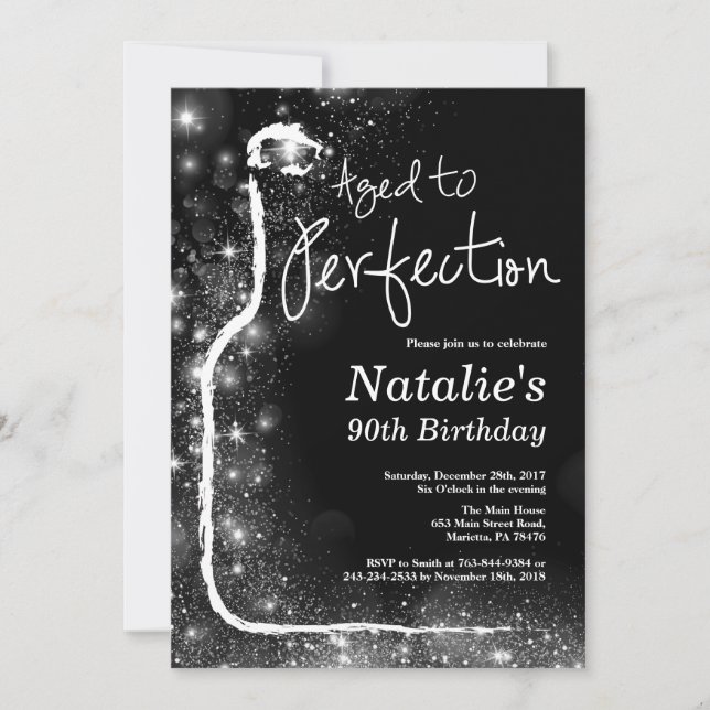 90th Wine Birthday Invitation. Aged to Perfection Invitation (Front)