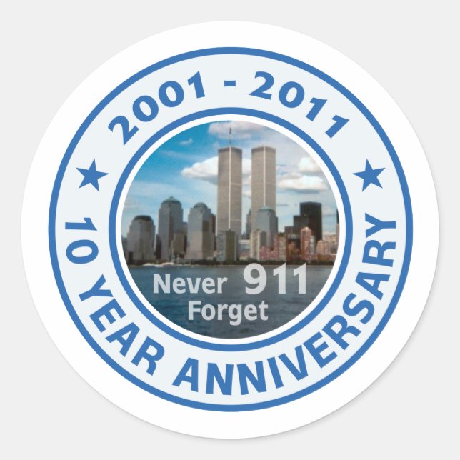 911 10 Year Anniversary Classic Round Sticker (Front)