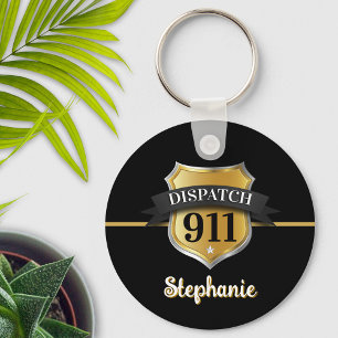 911 Dispatch Gold Badge Personalized Keychain