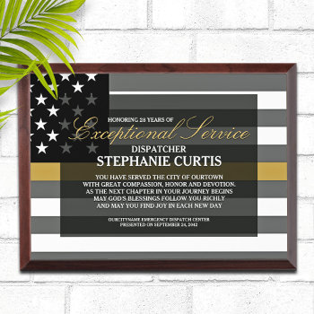 911 Dispatch Retirement Thin Gold Line Award Plaque by reflections06 at Zazzle
