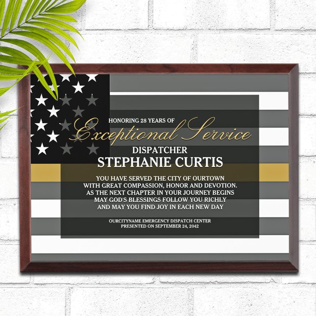 911 Dispatch Retirement Thin Gold Line Award Plaque (Creator Uploaded)