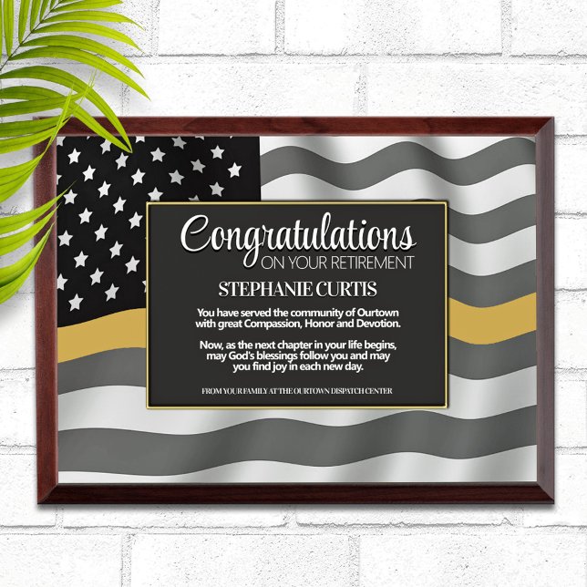 911 Dispatch Retirement Thin Yellow Line Award Plaque (Creator Uploaded)