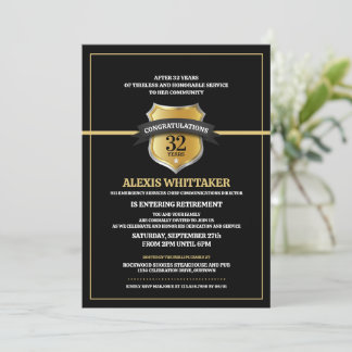 911 Dispatch Thin Gold Line Retirement Party Invit Invitation