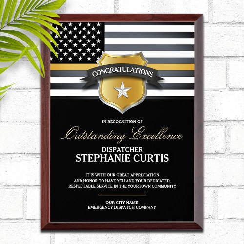 911 Dispatcher Courage Commendation  Award Plaque