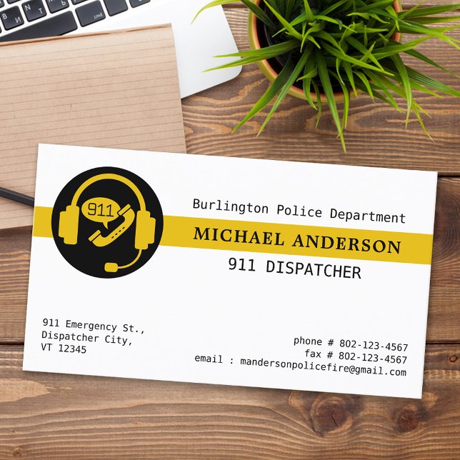 911 Dispatcher Custom Logo Modern Thin Gold Line Business Card (Creator Uploaded)