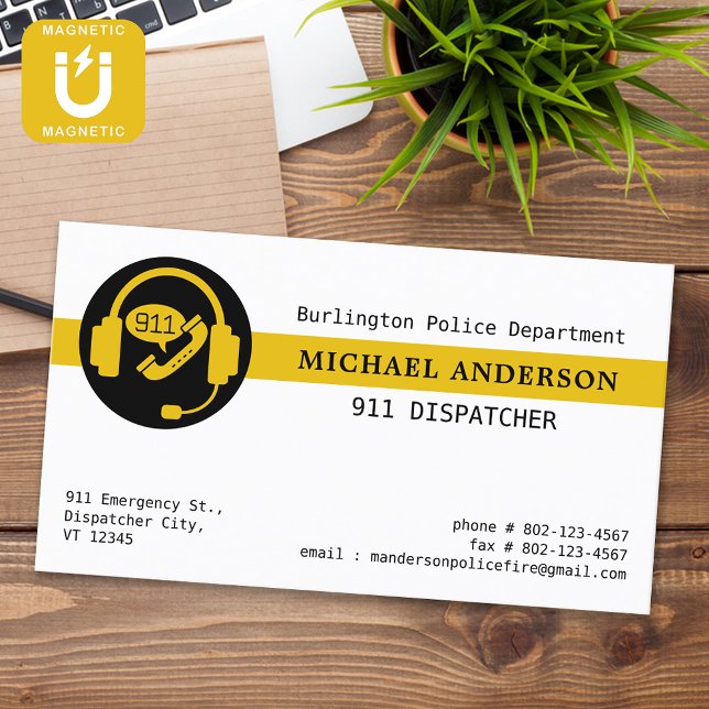 911 Dispatcher Custom Logo Modern Thin Gold Line Business Card Magnet (Creator Uploaded)