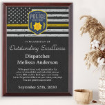 911 Dispatcher Custom Logo Thin Gold Line Award Plaque<br><div class="desc">Celebrate and show your appreciation to an outstanding Dispatcher with this Thin Gold Line Award - American flag design in Dispatcher Flag colors , modern black gold design. Personalize this 911 dispatcher award with dispatchers name, text with police department, emergency or fire department name and community, and date of issue....</div>