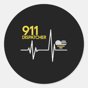 911 Dispatcher Heartbeat Police Thin Flag Patriot Classic Round Sticker