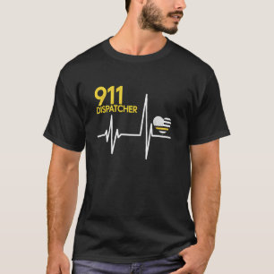 911 Dispatcher Heartbeat Police Thin Flag Patriot  T-Shirt