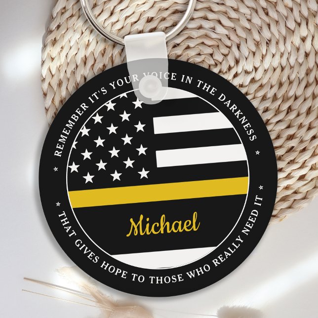 911 Dispatcher Personalized Thin Gold Line Keychain (Creator Uploaded)