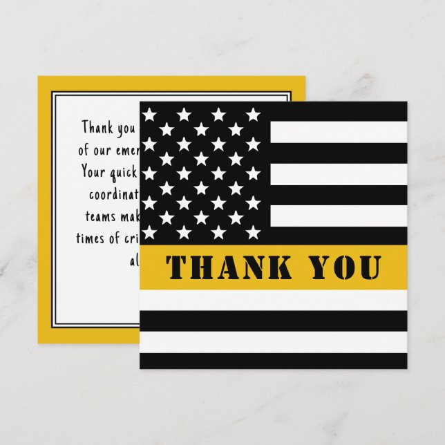 911 Dispatcher Thin Gold Line Appreciation Thank You Card (Front/Back)