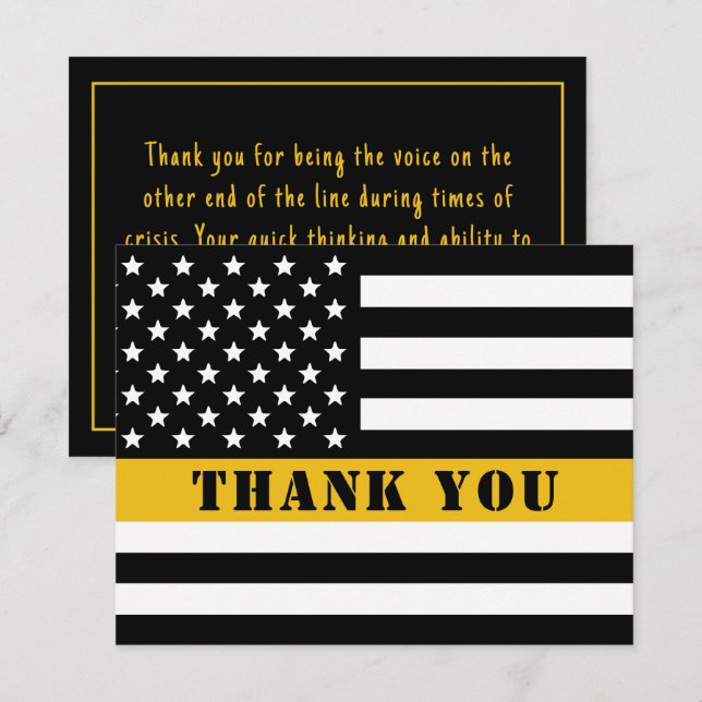 911 Dispatcher Thin Gold Line Flag Appreciation Thank You Card (Front/Back)