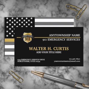 911 Dispatcher Thin Gold Line Flag Business Card by reflections06 at Zazzle