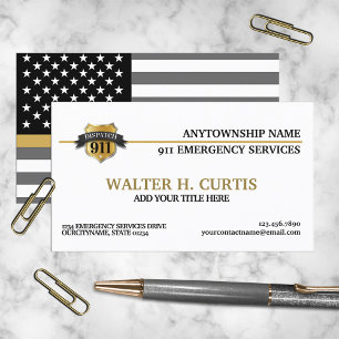 911 Dispatcher Thin Gold Line Flag Business Card
