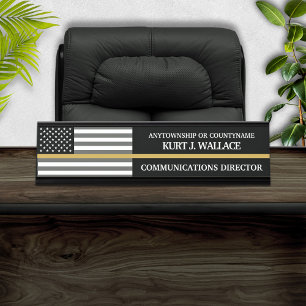 911 Dispatcher Thin Gold Line Flag Desk Name Plate
