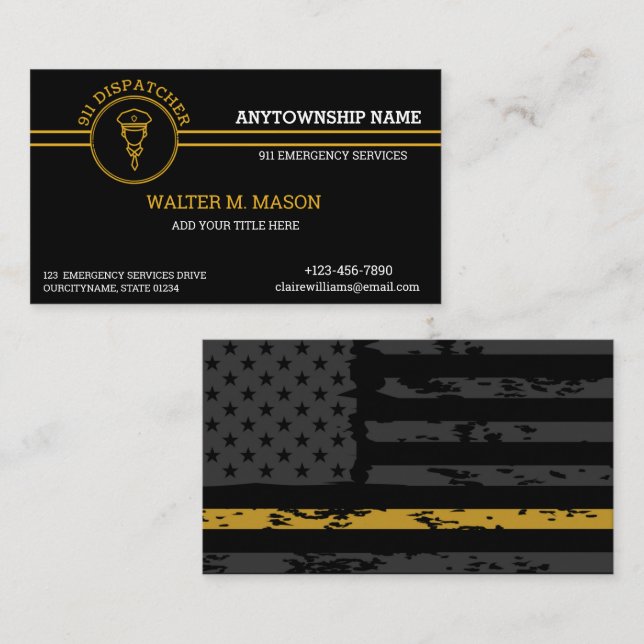 911 Dispatcher Thin Gold Line Stripes Flag  Business Card (Front/Back)