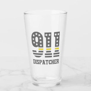 911 Dispatcher USA Flag Thin Yellow Line Emergency Glass