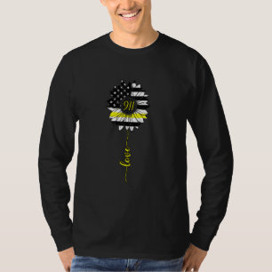 911 Dispatcher Week Distressed American Flag Sunfl T-Shirt