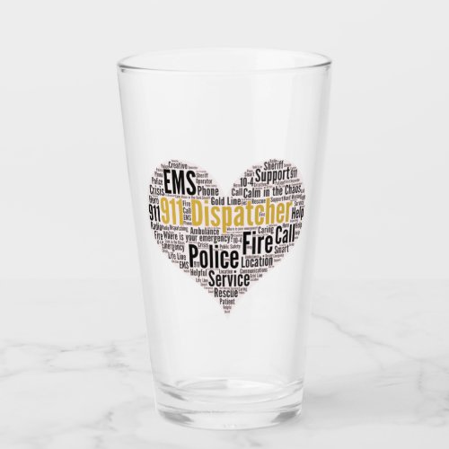 911 Dispatcher Word Cloud Glass