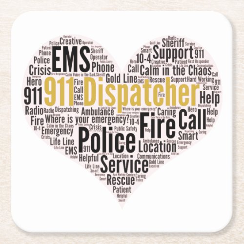 911 Dispatcher Word Cloud Square Paper Coaster