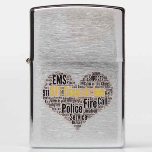 911 Dispatcher Word Cloud Zippo Lighter