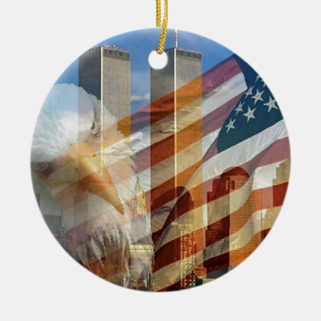 911 eagle flag towers ceramic ornament (Front)