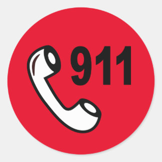 911 EMERGENCY RED PHONE NUMBER MEDICAL HELP CLASSIC ROUND STICKER