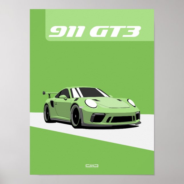 911 GT3 Poster – Green Track Car (Front)