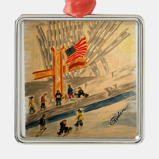 911 Heroes Premium Square Ornament (Front)