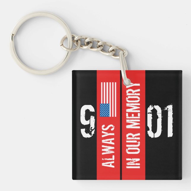 911 Memorial Black Red Keychain (Front)
