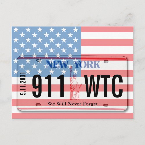 911 Memorial NY License Plate Flag Postcard