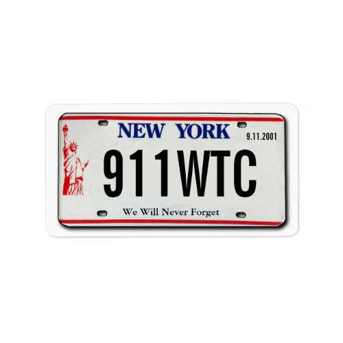911 Memorial NY License Plate Label