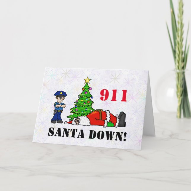 911 Santa Down Christmas Card (Front)