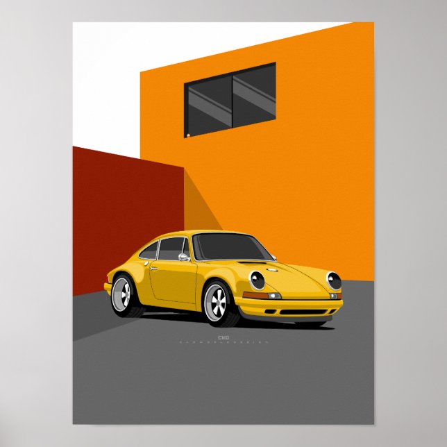 911 Yellow Classic Car Poster – Retro Sports Car (Front)