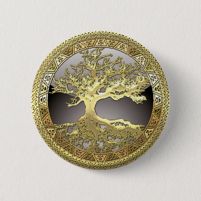 [91] Golden Celtic Tree of Life [3D] Button (Front)