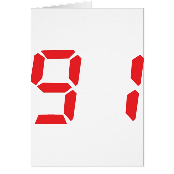 91 ninety one red alarm clock digital number greeting cards