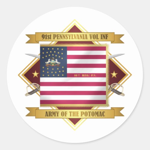 91 PA Infantry Classic Round Sticker