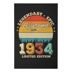 91 Year Old Bday 1934 Awesome 91st Birthday Gift Faux Canvas Print