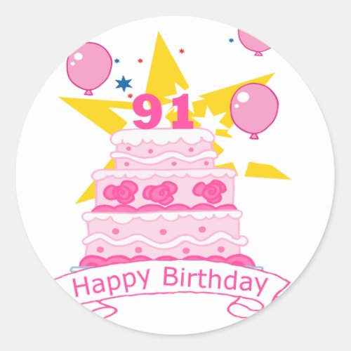 91 Year Old Birthday Cake Classic Round Sticker