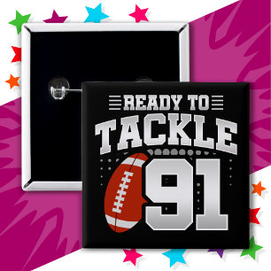 91 Year Old Tackle Football Party 91st Birthday Button