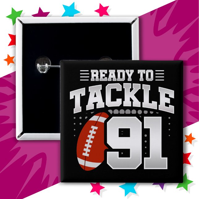 91 Year Old Tackle Football Party 91st Birthday Button (Creator Uploaded)