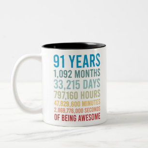 91 Years 1092 Months Being Awesome Birthday Gift Two-Tone Coffee Mug