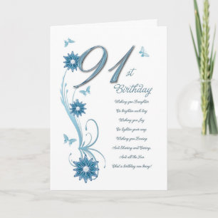 91st anniversary in teal with flowers and butterfl card