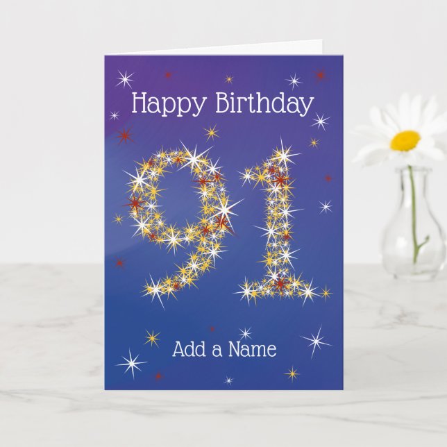 91st Birthday - 91 in Stars - Blue - Age 91 Card (Small Plant)