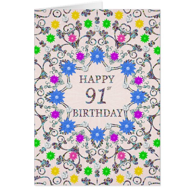 91st Birthday Abstract Flowers  Cards (Front)