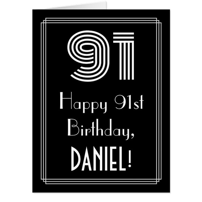 91st Birthday — Art Deco Inspired Look “91” + Name Card (Front)