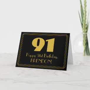 91st Birthday: Art Deco Inspired Look "91" & Name Card