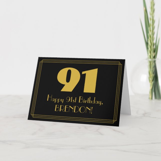 91st Birthday: Art Deco Inspired Look "91" & Name Card (Front)